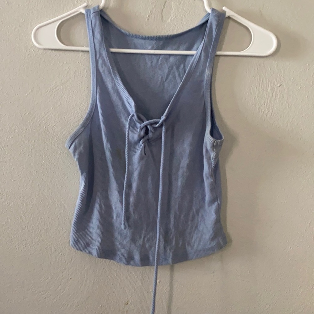 Blue front tie crop top